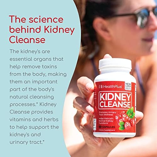 Health Plus Advanced Kidney Cleanse with Cranberry Extract, Turmeric Root and CoQ10, Helps Support Healthy Kidney Function & Urinary Tract Wellness