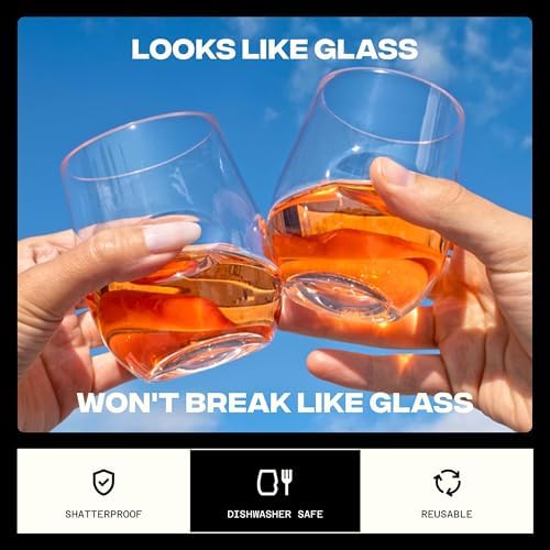 GOVINO Unbreakable Plastic Wine Glasses - Stemless Shatterproof Tritan Glassware, Fancy Cups That Look Like Glass, 12oz, Set of 4