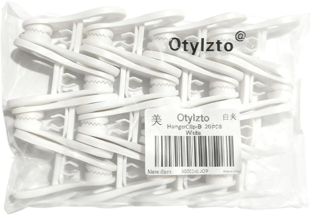 Otylzto 20PCS Multi-Purpose White Hanger Clips, Standard Plastic Clips