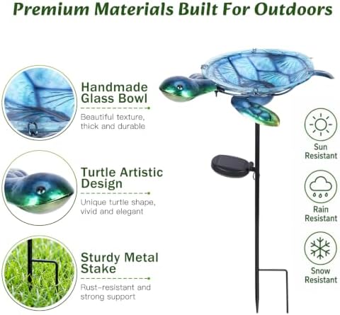 MUMTOP Outdoor Bird Bath Solar Birdbath Garden Feeder with Metal Stake,Blue