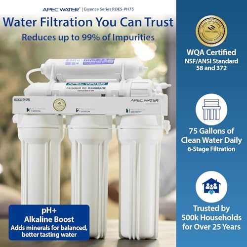 APEC Water ROES-50, 5-Stage Under Sink Reverse Osmosis System, 50 GPD | NSF Certified 372 & 58, Reduces 99% of Impurities, DIY Installation