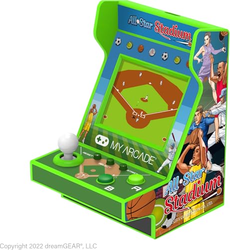 My Arcade All Star Stadium Pico Player- Fully Playable Portable Tiny Arcade Machine with 107 Retro Games, Toys for Kids, 2" Screen, Green