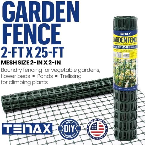 TENAX Garden Fence - Green, Durable, Lightweight - 3' x 25' - Plastic