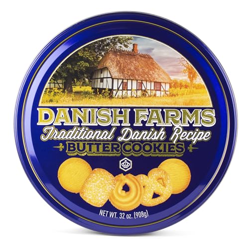 Danish Farms Traditional Butter Cookies, 12-Oz. Blue Cookie Tin, Traditional Danish Recipe Butter Cookies for Dessert or Snack, Gift Cookie Tin, Retail Pack