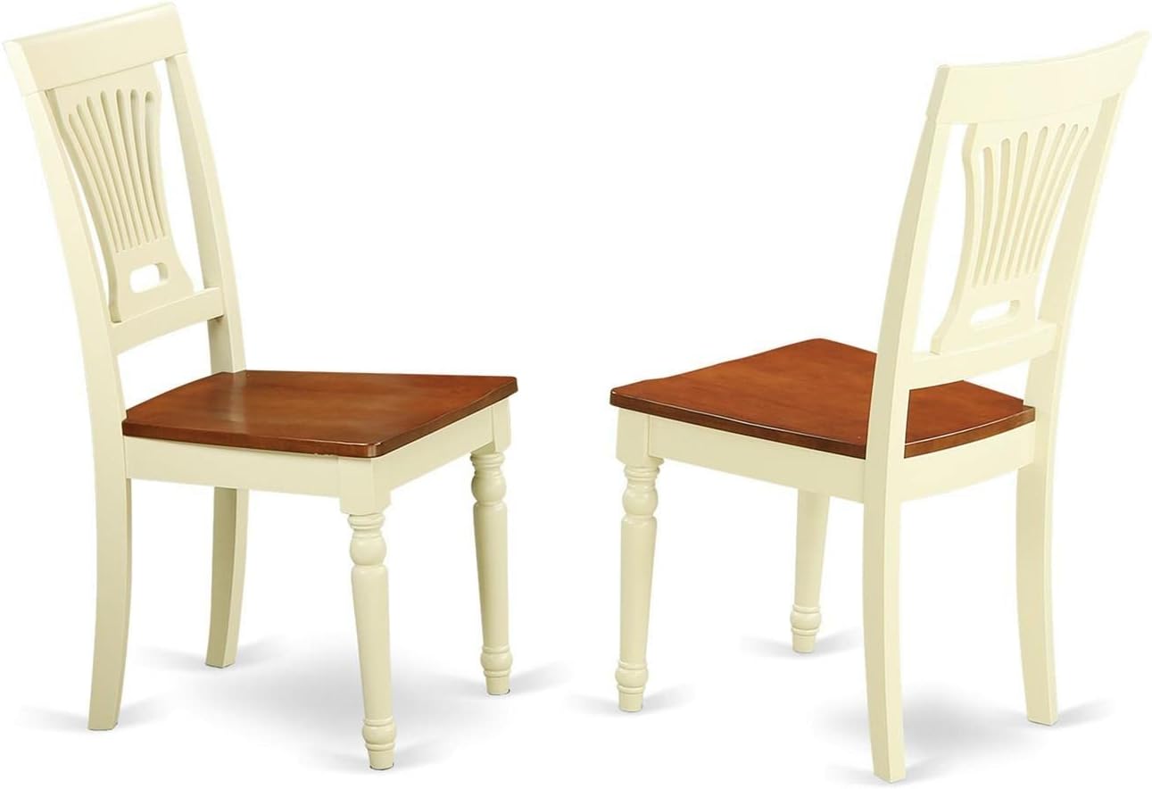 East West Furniture PVC-WHI-W Plainville Dining Chairs - Stylish Back Wood Seat Kitchen Chairs, Set of 2, Buttermilk & Cherry