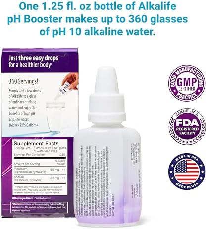 Alkalife pH Booster Drops, 1-Pack, pH 10 Alkaline Water, 360 Servings | 1.25 oz, Electrolytes, Minerals, Patented Formula, Neutralize Acid, Immune Support, Detox, Peak Performance, Great Value