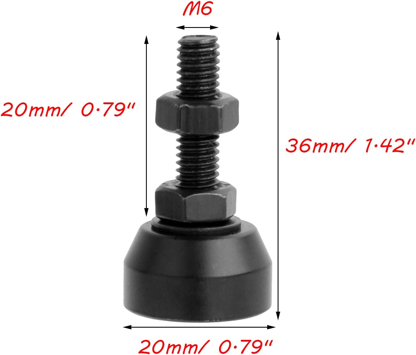 Antrader 4Pcs M8 x 2 Inch Steel Adjustable Leveling Feet,2 Inch Nylon Base | Reinforced Articulated Foot Cups for Furniture & Equipment,Anti-slip Dotted Rubber Base,Reduce Vibration & Protect Floors