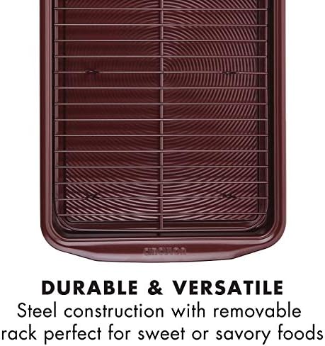Circulon Nonstick Bakeware Set, Nonstick Cookie Sheet / Baking Sheet with Cooling Rack - 2 Piece, Merlot Red