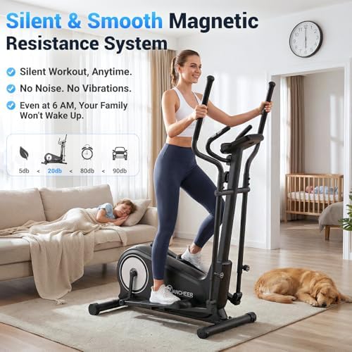 ANCHEER Elliptical Exercise Machine Foldable Elliptical Trainer 16" Stride | Ultra-Silent Elliptical Machine for Home, 550LBS Loading Capacity, 16 Resistance Levels &Pulse Rate Grips &Adjustable Pedals