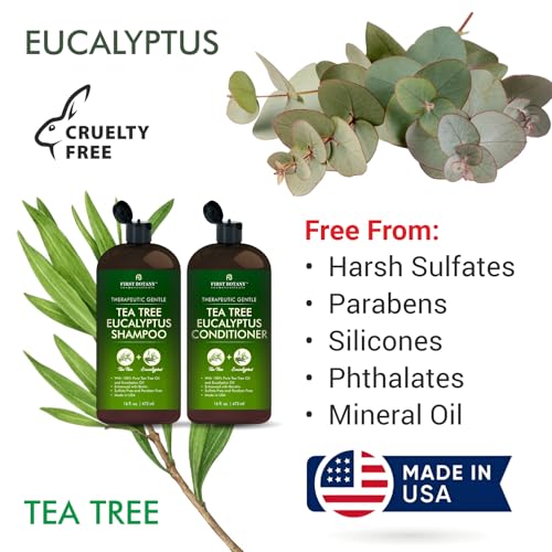 First Botany Tea Tree Mint Shampoo & Conditioner for Men & Women - Pure Tea Tree & Peppermint Oil - Fights Hair Loss, Dandruff, Lice & Itchy Scalp