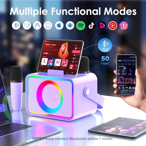 Karaoke Machine for Kids Adults,Portable Bluetooth Speaker with 2 Wireless Microphone with LED Lights, Karaoke Microphone with PA System Supports USB/TF/AUX,Gift for Party (Black)