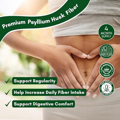 NutriONN Psyllium Husk Capsules - 1450mg - 240 Capsules - Made in USA - Double Strength - Premium Psyllium Fiber Supplement - Great for Digestion