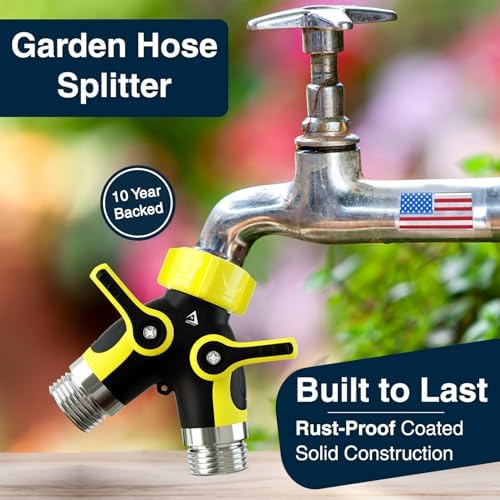 DBR Tech® Hose Splitter 2 Way, Heavy Duty Metal Connector, Two Way Garden Hose Splitter, High Flow Spigot Faucet Bib Adapter