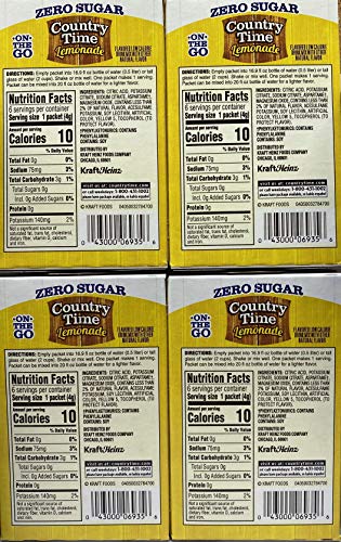 Country Time Lemonade Sugar Free On the Go! 6 Packets Powder (pack of 4) Gluten Free
