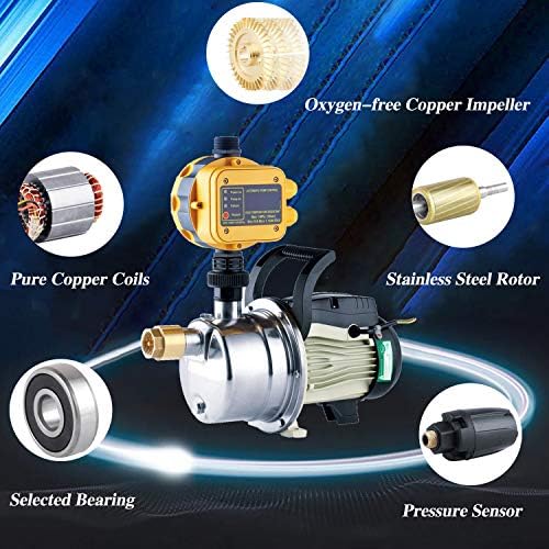TDRRICH 3/4HP water pressure booster pump with Smart Controller for whole house，Self-priming Jet Transfer Pump Pressure Switch Automatic System