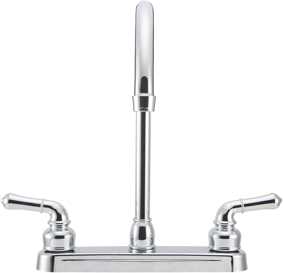 Dura Faucet DF-PK330HC-SN RV J-Spout Kitchen Sink Faucet (Satin Nickel) | Tall spout clears big pots; dual levers fine-tune water flow. Brushed Satin Nickel.
