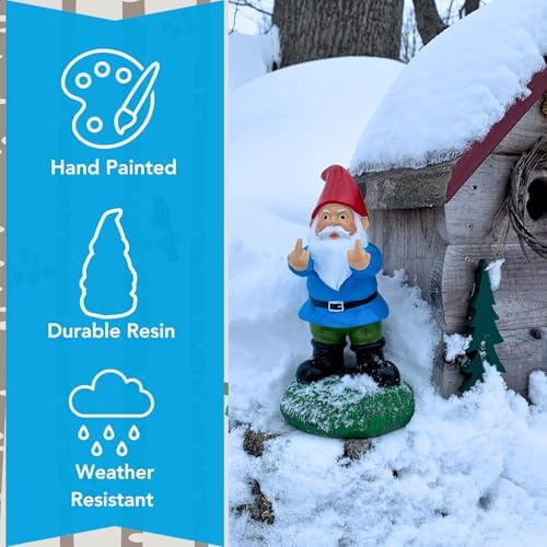 Gnometastic Middle Finger Gnome Statue 8.5in, The Original Double Bird Funny Garden Gnomes Statues Outdoor Decorations for Yard