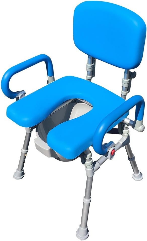 UltraCommode Shower Chair for Elderly and Disabled, Foldable Commode | Sit Securely While Bathing - Blue, padded seat, adjustable height