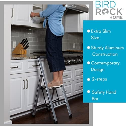 BIRDROCK HOME 2 Step Ladder | Folding Anti-Slip Step Stool, 250 lb Capacity | Lightweight, Slim & Sturdy Design for Household, Kitchen, Garage