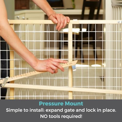Toddleroo by North States - Extra-Wide Wire Mesh Wooden Baby Gate: Pressure Mounted Baby Gate for Doorways - Adjustable 29.5 to 50 Inches Wide - 31