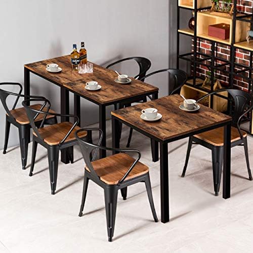 MUPATER Square Table 27.6" W x 27.6" L x 29.5" H, Rustic Brown Metal Frame