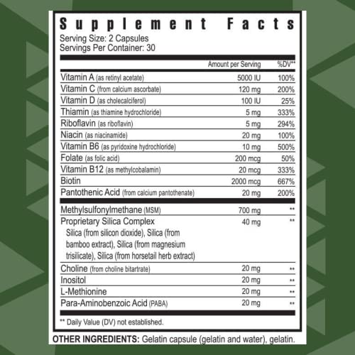 Youngevity Hair Skin and Nails Formula with Biotin and Silica, 60 Caps | Biotin, MSM, silica, vitamins, minerals and antioxidants, hair growth support, radiant skin, strong nails, 60 daily capsules