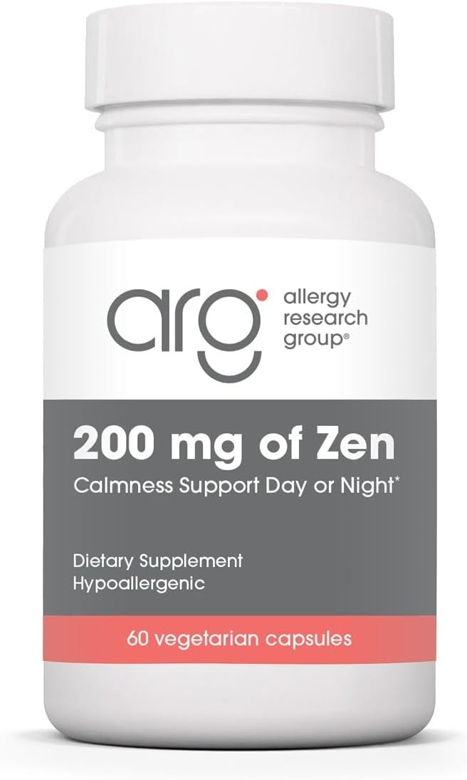 Allergy Research Group ARG 200 mg of Zen - Supports Calm and Stress Balance - Delivers 200 mg L-Theanine & 550 mg GABA per Serving - Vegetarian & Hypoallergenic - 60 Servings - 120 Capsules