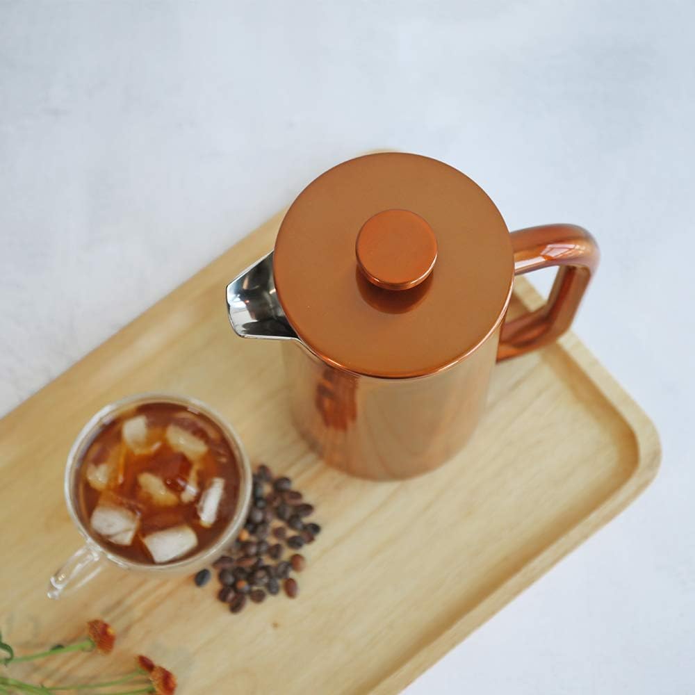 8-Cup Double Wall Insulated Stainless Steel French Coffee Press, 32-Ounce Durable Coffee Tea Maker with Stainless Steel Plunger, Copper
