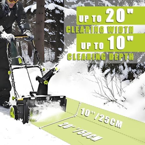 BANGBANGJI Snow Blower Cordless, 40V Snowblower Battery Powered 3500 W Brushless Motor, 20" Path, 25ft Max Throw, LED Lights for Driveway and Entryway