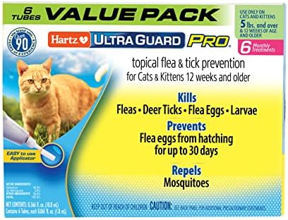 Hartz UltraGuard Pro Topical Flea & Tick Prevention for Cats & Kittens, Over 5 lbs 6 Monthly Treatments