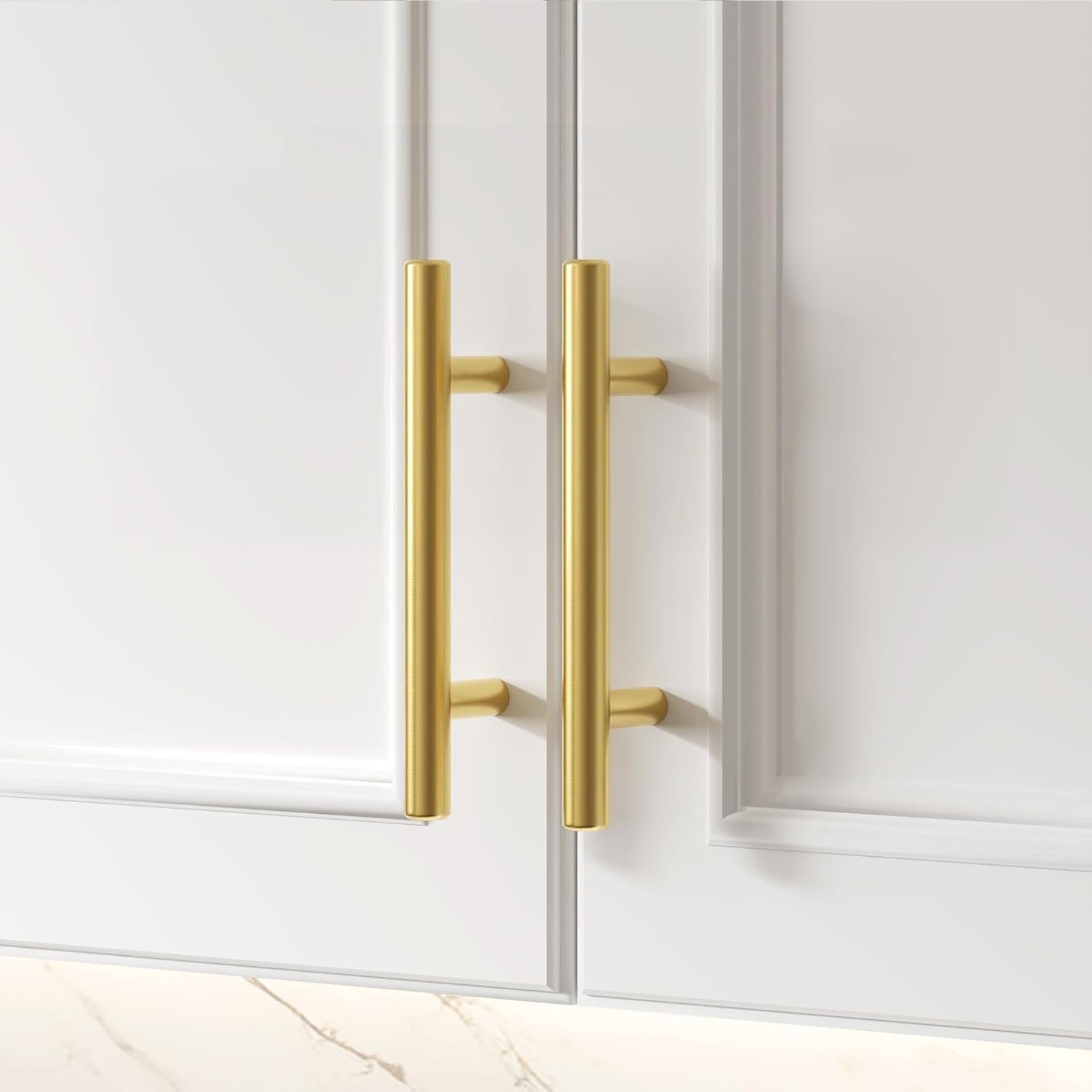 Goldenwarm 5 Pack 3 inch Gold Cabinet Handles Brushed Gold Cabinet Pulls | Gold Dresser Drawer Handles Stainless Steel Drawer Pulls for Kitchen Bathroom Bedroom, Easy to Install