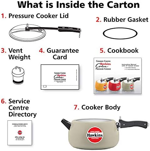 Hawkins 5 Litre Contura Pressure Cooker, Ceramic Coated Handi Inner Lid Cooker, Tomato Red (CTR50)