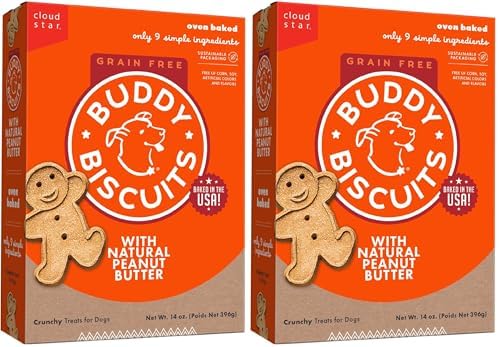 Buddy Biscuits Grain Free Dog Treats, Baked in USA, Large Size Treat with Natural Peanut Butter 14 oz.