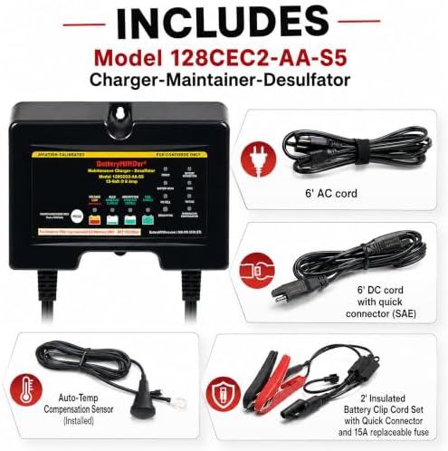 128CEC2-AA-S5 12V 8A Aviation Battery Charger | Calibrated for Concorde Batteries | Aircraft Battery Maintainer & Desulfator
