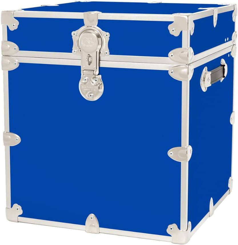Rhino Classic Cube Trunk, College Dorm Footlocker & Home Storage End Table | 18"L x 18"W x 20"H, 1500+ lb Capacity, Baltic Birch Plywood, Nickel Plated Steel, Durable, Office Storage, Dorm Room