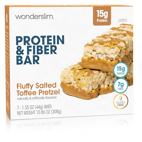 Wonderslim High Fiber Protein Bars, Low Calorie Snack – Fluffy Nutter, 7ct | 15g Protein, 7g Fiber – Gluten-Free, Low Sugar, Protein Snack Bars for Hunger & Craving Control, Weight Management Support