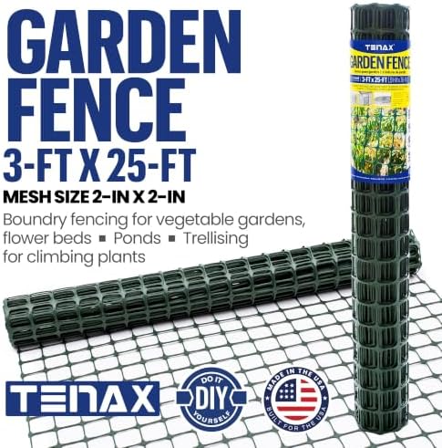 TENAX Garden Fence - Green, Durable, Lightweight - 3' x 25' - Plastic