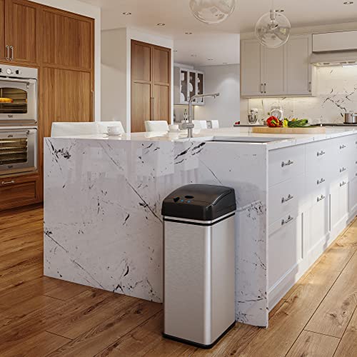 iTouchless 13 Gallon Touchless Sensor Garbage Can, Stainless Steel, Round Sensor Automatic Trash Can for Kitchen and Office