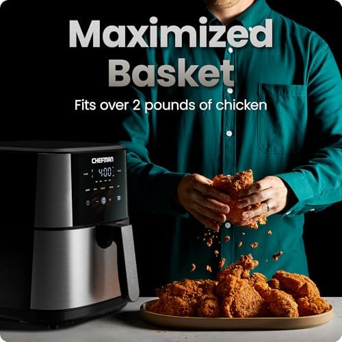 Chefman Air Fryer 8 Qt | TurboFry® 4-in-1 with 450°F Hi-Fry Option for Crispier Results | Bake, Dehydrate