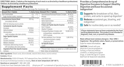 Klaire Labs SFI Health Vital-Zymes Chewable Digestive Enzymes for Adults & Kids - Enzymes for Digestion - Cherry-Flavored - May Help Reduce