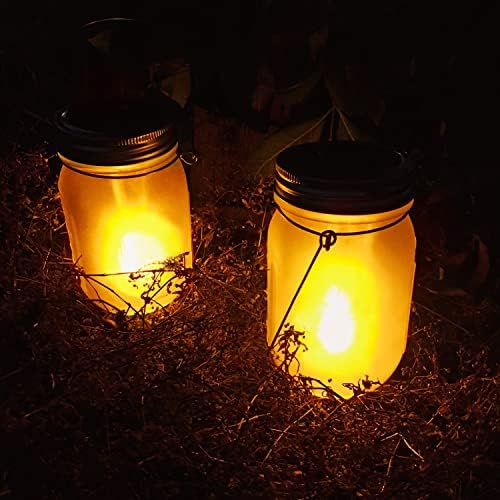 Solar Flicker Torch Lights, 6 Pack Waterproof Dancing Flicker Lanterns Lights Build-in Glass Mason Jar