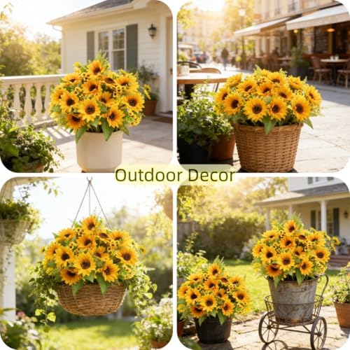 AmyHomie Artificial Sunflowers for Outdoors Fall Decor, 2 Bouquets | Garden, Patio, Wedding, Home, Centerpieces, Vase, UV Resistant, No Water