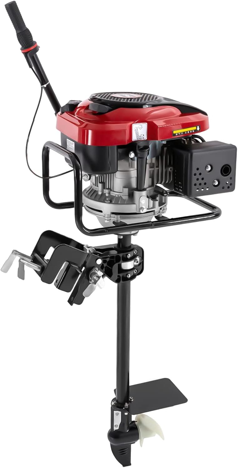 Outboard Boat Motor Air Cooled Gas Outboard Engine 360° Steering Pull Start Saltwater Outboard Boat Motor Fishing Boat Engine