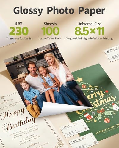 Uinkit 11 x 17 Thick Photo Paper Glossy 11x17 60Sheets 62lb Inkjet Heavyweight 230gsm Gallery show Brochure Pictures Funeral Bulletin Obituary