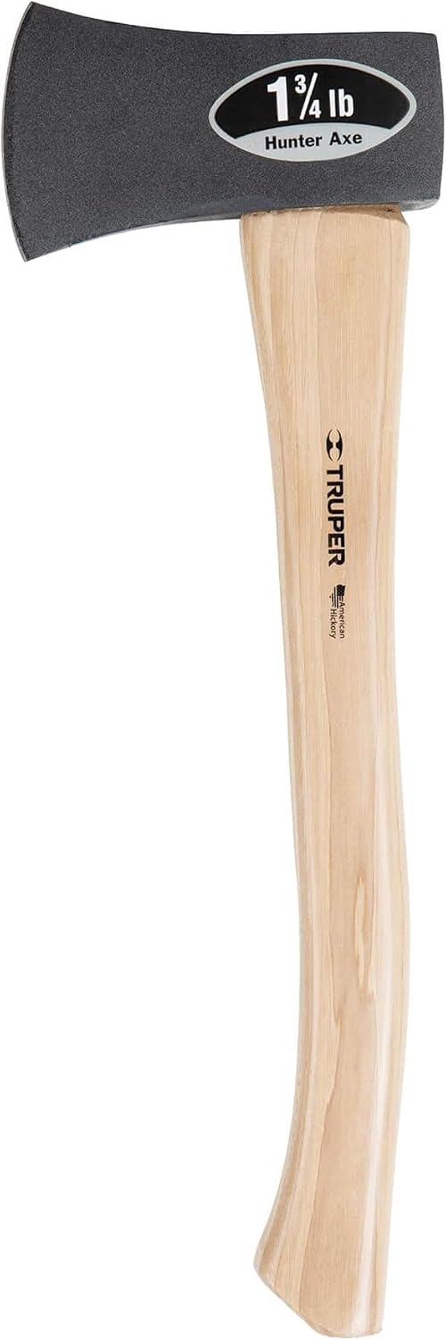 Truper 1-3/4 lb Hunter Axe, 18-Inch American Hickory Handle, Forged Steel Head, Compact Camping and Survival Hatchet (Model HHU-1 3/4H / 32717)