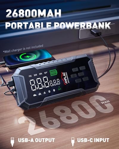 Car Jump Starter with Air Compressor 160PSI, 7000A Car Battery Jumper Starter Portable 12V Jump Box(All Gas/12L Diesel), Cordless Tire Inlfator