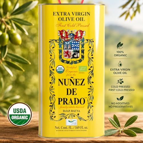 Nuñez de Prado Extra Virgin Olive Oil – USDA Organic, DOP Baena, First Cold Pressed, Family Estate Harvest, 33.8 fl oz (1 Liter)