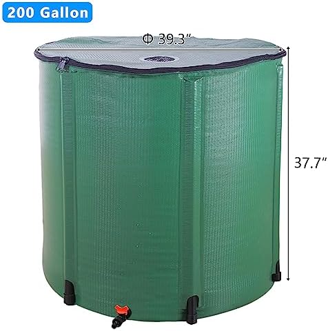 Collapsible Rain Barrel, Portable Water Storage Tank, Rainwater Collection System Downspout, Water Catcher Container (50 Gallon, Green)