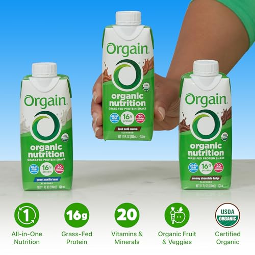 ORGAIN Organic Creamy Chocolate Fudge Shake 12 Pack, 11 FZ | Ready to drink grass-fed dairy protein, meal replacement, 20 vitamins & minerals, fruits & vegetables, non-GMO, gluten-free