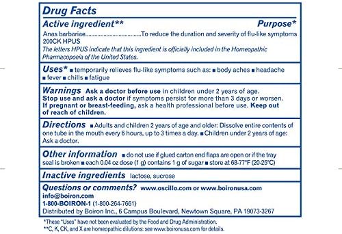 Boiron Oscillococcinum 36 Doses Homeopathic Medicine for Flu-Like Symptoms